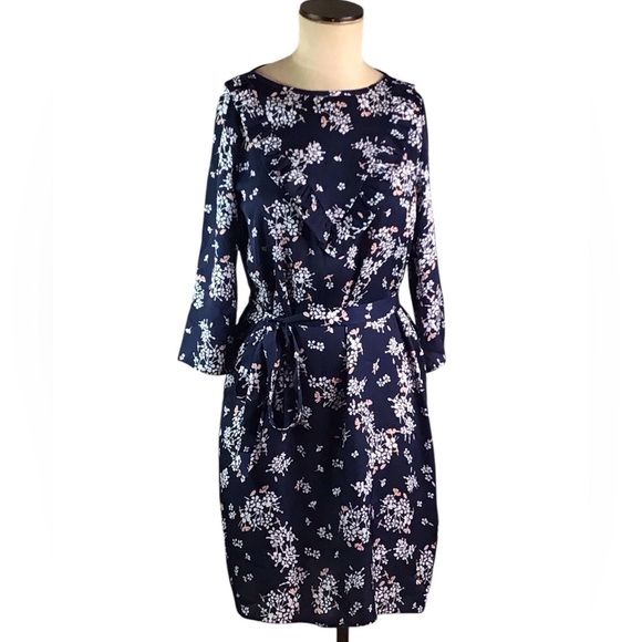 Emme Marella  Navy Belted Floral Dress, Sz IT 40/ US 4, EUC - Picture 1 of 4